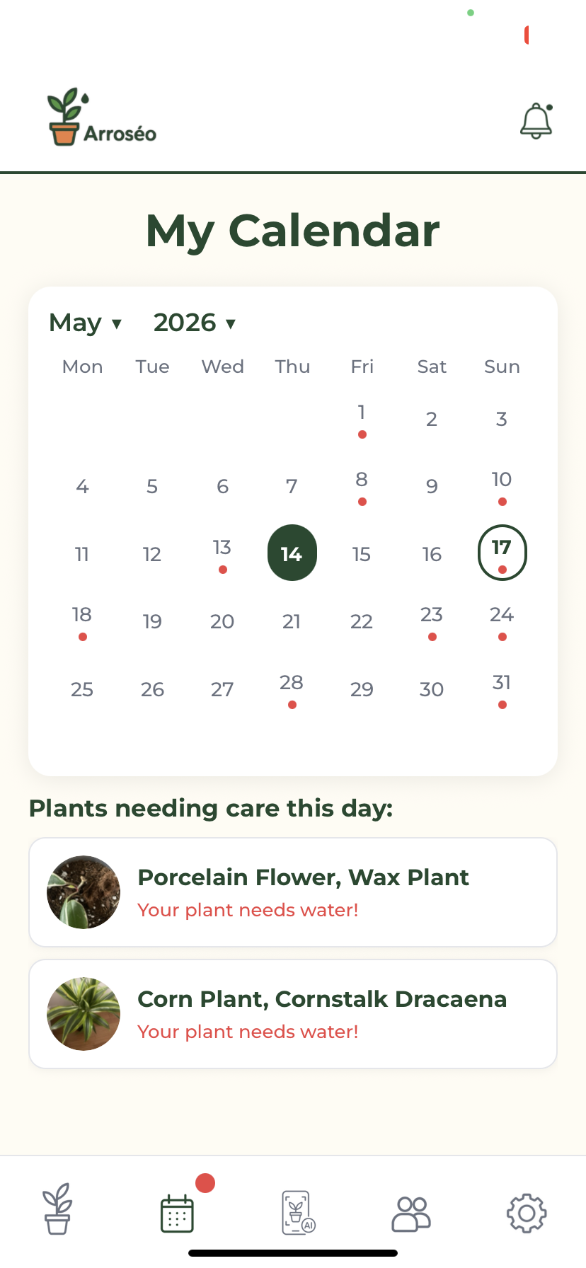 Calendrier de soin Arroseo