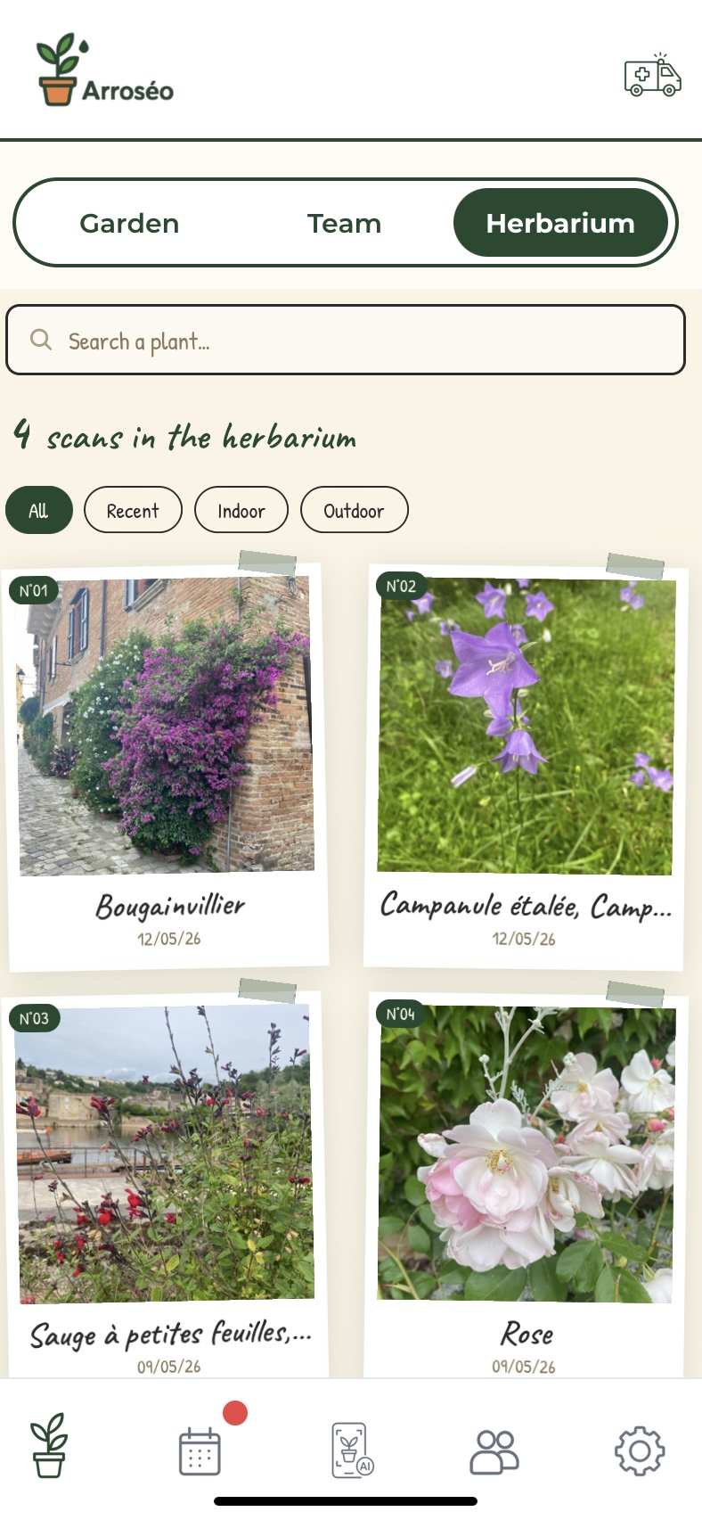 Aperçu de l'app Arroseo — Herbier